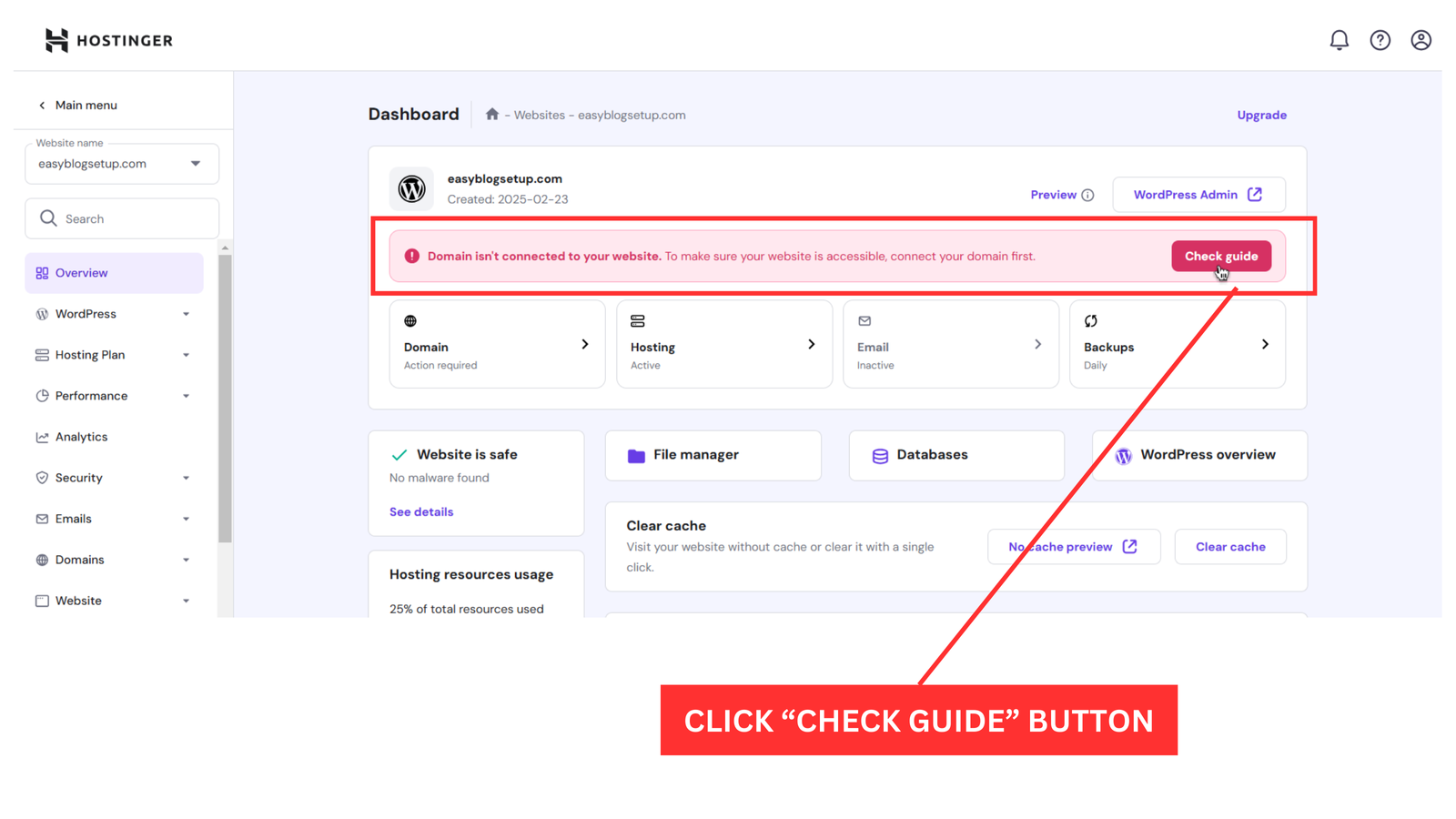 check guide issue hostinger