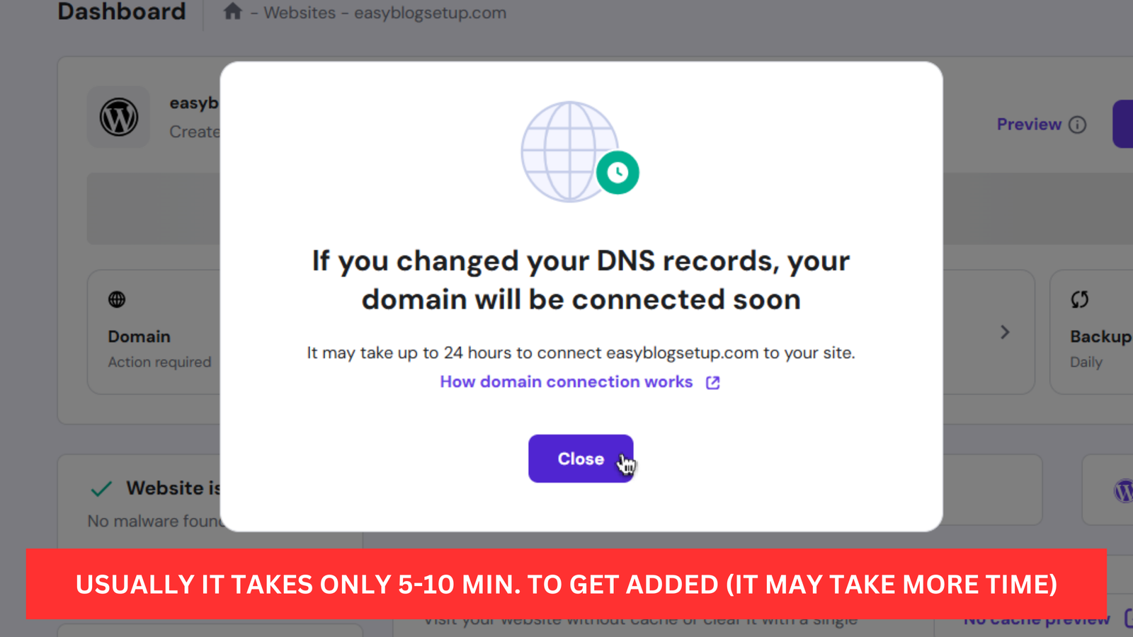 domain connecting dns hostinger