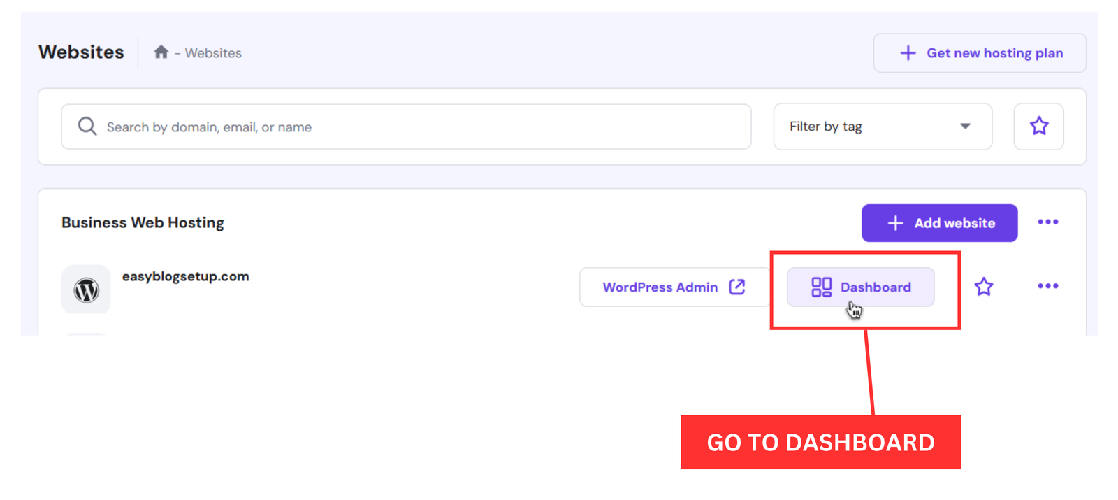 wordpress dashboard in hostinger